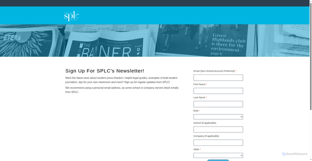 Security scan screenshot of https://splc.org/newsletter/