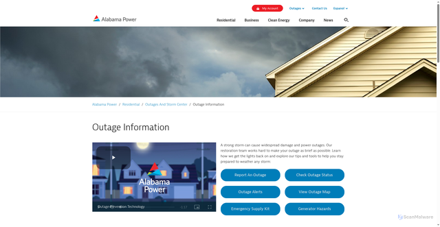 Security scan screenshot of https://www.alabamapower.com/residential/outages-and-storm-center/outage-information.html