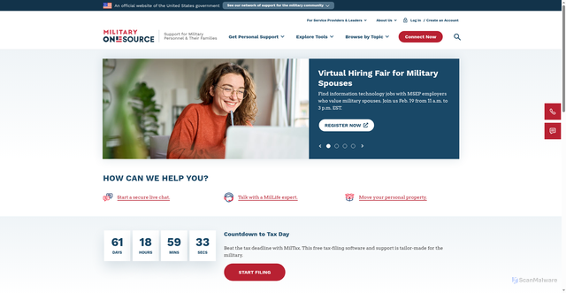 Security scan screenshot of https://www.militaryonesource.mil