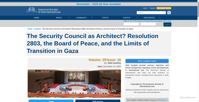 Security scan screenshot of https://www.asil.org/insights/volume/29/issue/16