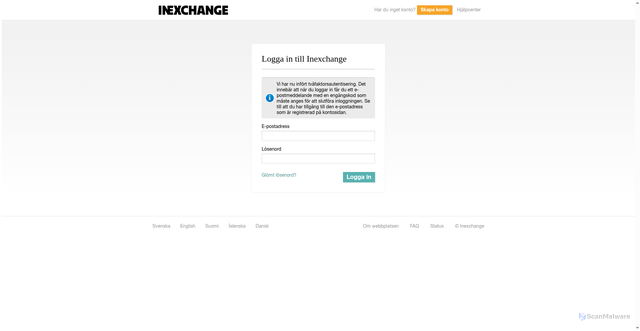Security scan screenshot of https://web.inexchange.se