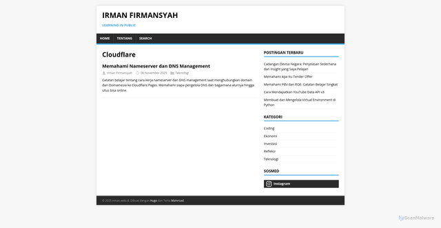 Security scan screenshot of https://irman-web-id.pages.dev/tags/cloudflare/