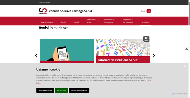 Security scan screenshot of https://www.cavriagoservizi.it/