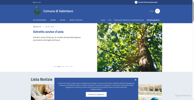 Security scan screenshot of https://comune.valentano.vt.it/