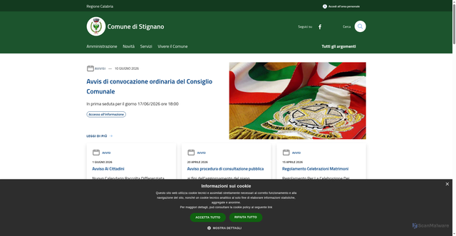 Security scan screenshot of https://comunestignano.it