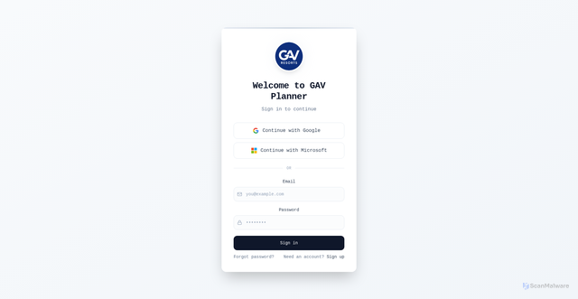 Security scan screenshot of https://gavplanner.com/login