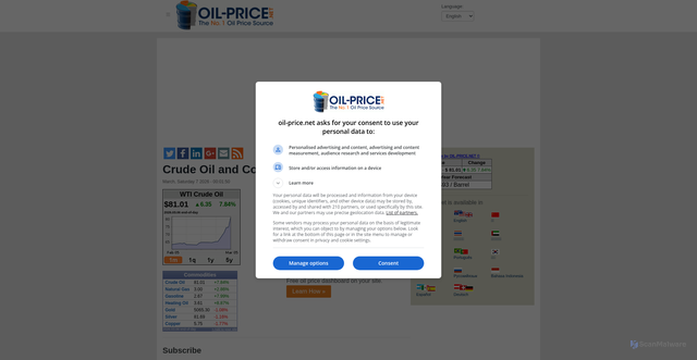 Security scan screenshot of https://oil-price.net