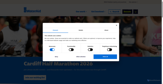Security scan screenshot of https://www.wateraid.org/uk/get-involved/events/cardiff-half-marathon