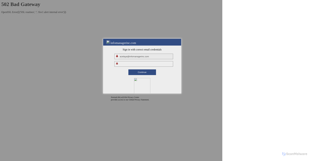 Security scan screenshot of https://ipfs.io/ipfs/bafkreidtf47wazympj4e6fdgll36yigephvuu62hih2ppqnnt7jqsm6xj4#acelaya@infomanagerinc.com