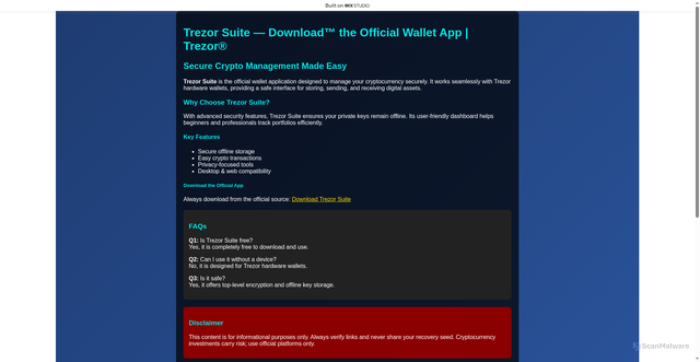 Security scan screenshot of https://publictrezorzzo.wixstudio.com/enstart