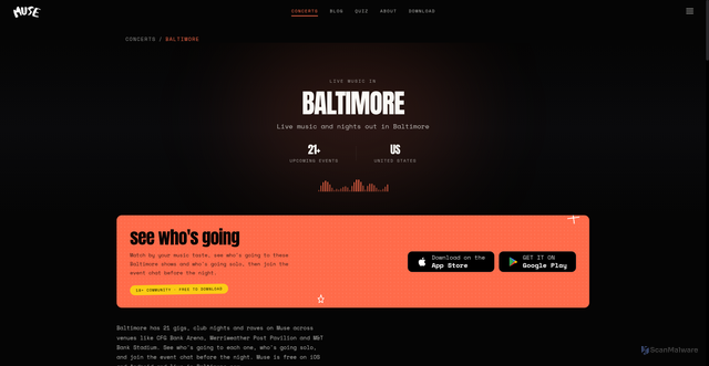 Security scan screenshot of https://findmuse.app/concerts/baltimore/bts-world-tour-mt-bank-stadium-2026-08-11