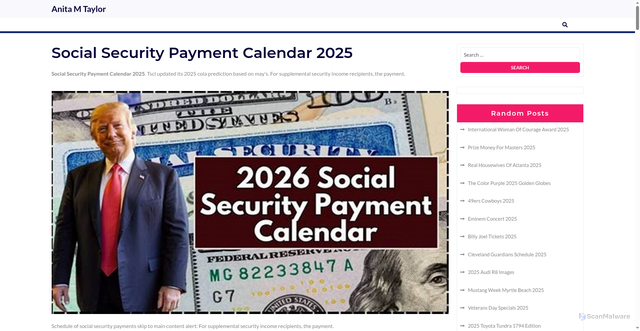 Security scan screenshot of https://anitamtaylorj.pages.dev/ywwla-social-security-payment-calendar-2025-hyspk/