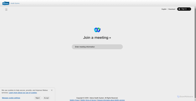 Security scan screenshot of https://adena.webex.com