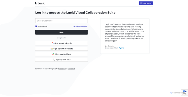 Security scan screenshot of https://lucid.app/users/login
