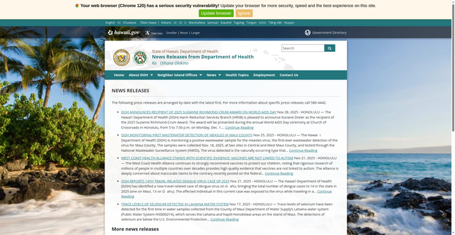 Security scan screenshot of https://health.hawaii.gov/news/