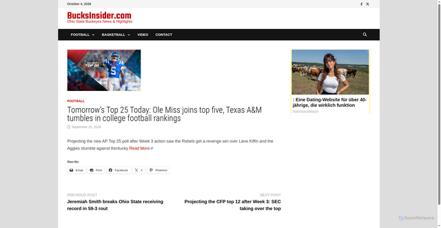 Security scan screenshot of https://www.bucksinsider.com/2026/09/20/tomorrows-top-25-today-ole-miss-joins-top-five-texas-am-tumbles-in-college-football-rankings/