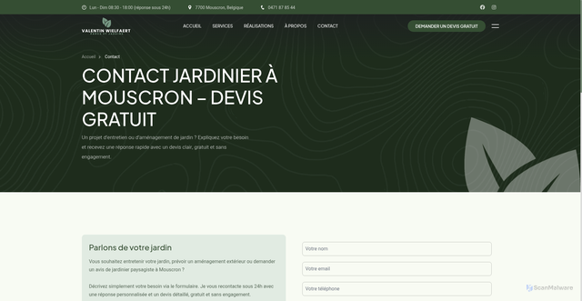 Security scan screenshot of https://wielfaert-jardinier.com/contact