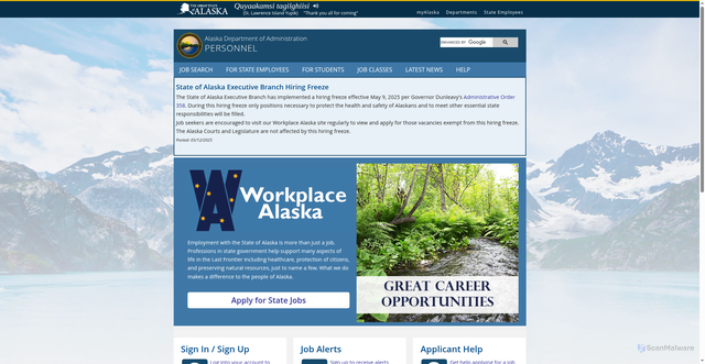 Security scan screenshot of https://doa.alaska.gov/dop/workplace/