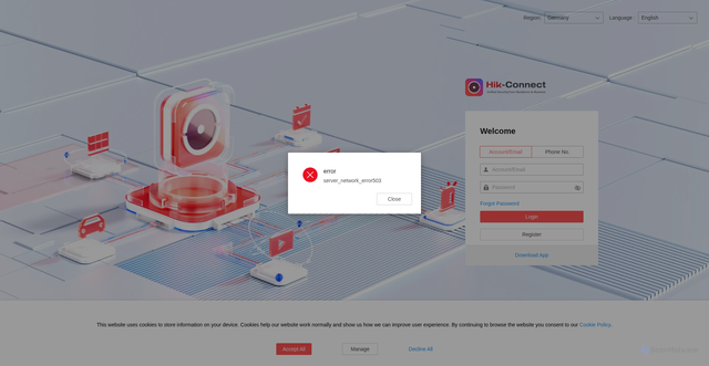 Security scan screenshot of https://aliapisgp.hik-connect.com