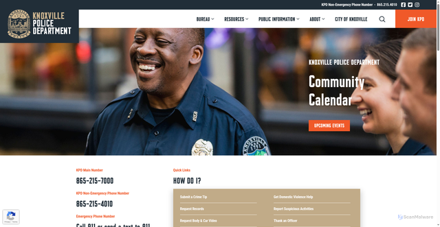 Security scan screenshot of https://knoxvilletnpolice.gov/