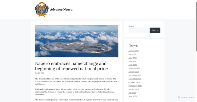 Security scan screenshot of https://advancenauru.com/2026/07/30/naoero-embraces-name-change-and-beginning-of-renewed-national-pride/