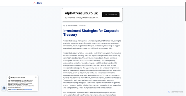 Security scan screenshot of https://alphatreasury.co.uk