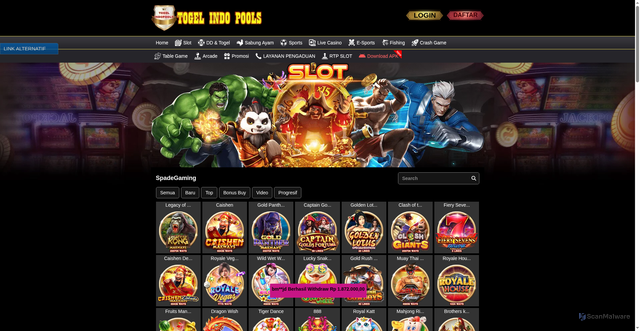 Security scan screenshot of https://tindobatu.click/desktop/game/slot/spadegaming