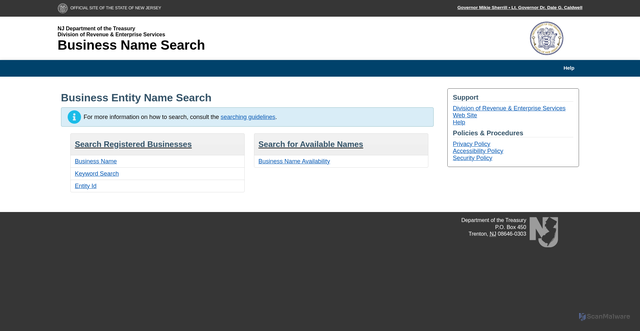 Security scan screenshot of https://www.njportal.com/dor/businessnamesearch/