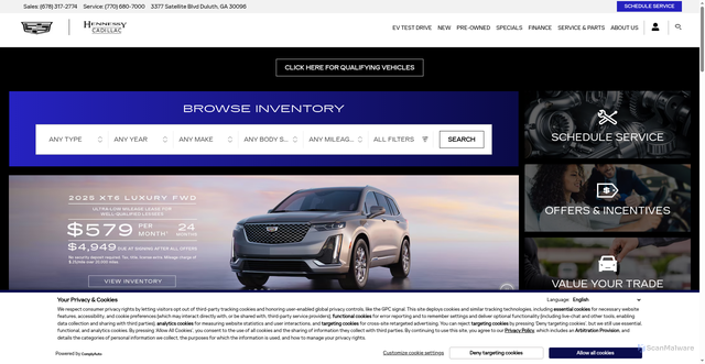 Security scan screenshot of https://www.hennessycadillac.com/?srsltid=AfmBOoqKpd3iRbfFX5W3Nm4zO28tWzWGHD3vyYzfpqCCVV0QLmcjh1_f