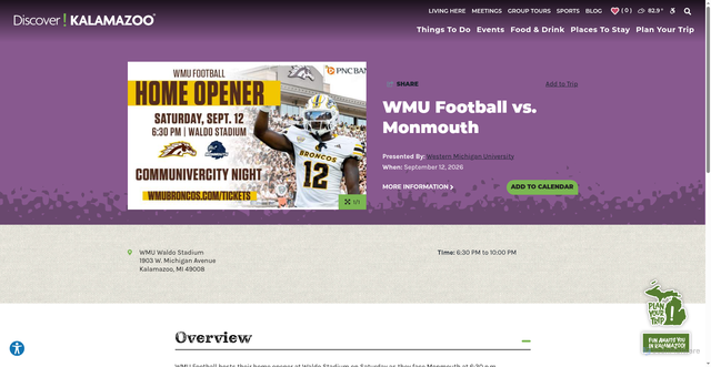 Security scan screenshot of https://www.discoverkalamazoo.com/event/wmu-football-vs-monmouth/102887/
