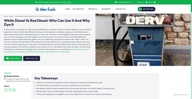 Security scan screenshot of https://www.elanfuels.com/what-is-white-diesel-vs-red-diesel-difference-between/
