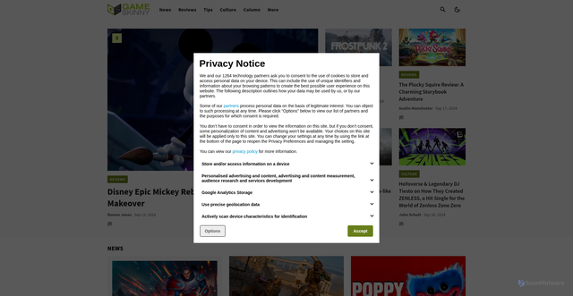 Security scan screenshot of https://www.gameskinny.com