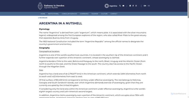 Security scan screenshot of https://esuec.cancilleria.gob.ar/en/argentina-nutshell