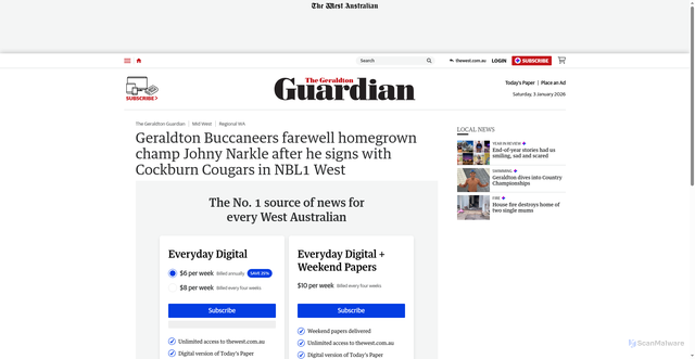 Security scan screenshot of https://www.geraldtonguardian.com.au/news/geraldton-guardian/geraldton-buccaneers-farewell-homegrown-champ-johny-narkle-after-he-signs-with-cockburn-cougars-in-nbl1-west-c-21153288