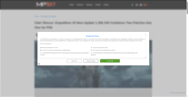 Security scan screenshot of https://mp1st.com/title-updates-and-patches/clair-obscur-expedition-33-new-update-1-300-100-combines-two-patches-into-one