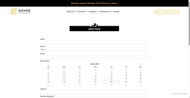 Security scan screenshot of https://elevaterecoveryhomes.com/apply/