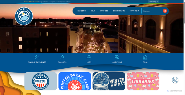 Security scan screenshot of https://www.hampton.gov
