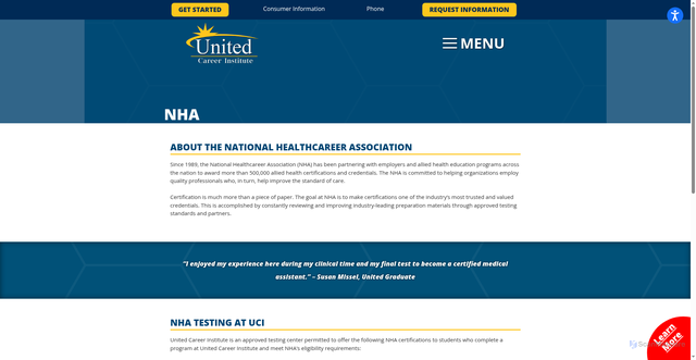 Security scan screenshot of https://unitedcareer.edu/nha/