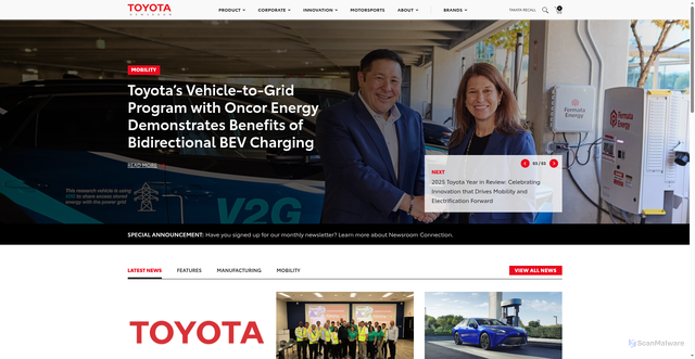 Security scan screenshot of https://pressroom.toyota.com