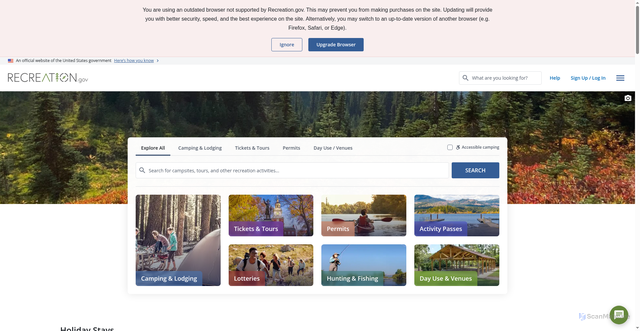 Security scan screenshot of https://www.recreation.gov/
