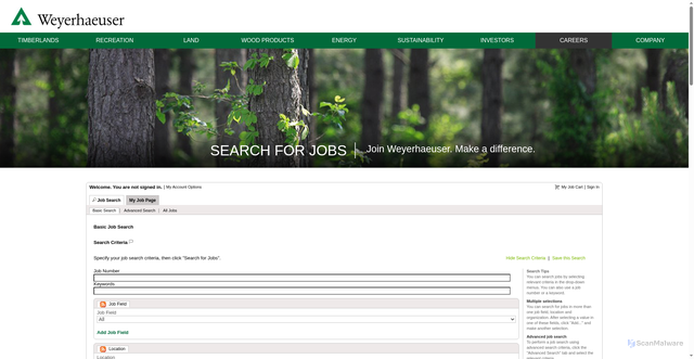 Security scan screenshot of https://weyerhaeuser.taleo.net/careersection/10000/jobsearch.ftl?lang=en