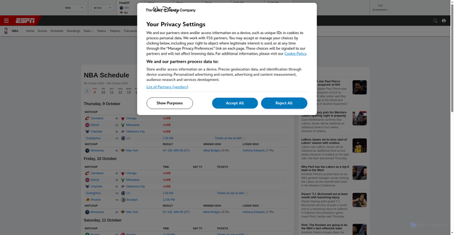 Security scan screenshot of https://www.espn.ph/nba/fixtures
