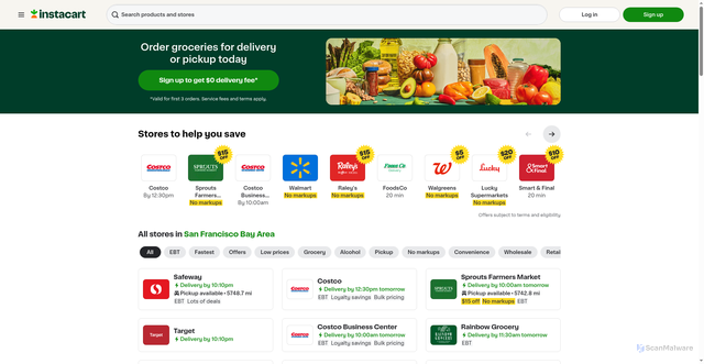 Security scan screenshot of https://click.instacartemail.com