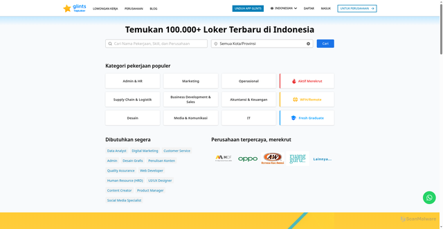 Security scan screenshot of https://glints.id