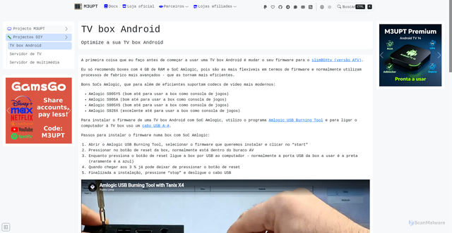 Security scan screenshot of https://m3upt.pages.dev/pt/docs/diy/android-tv-box/