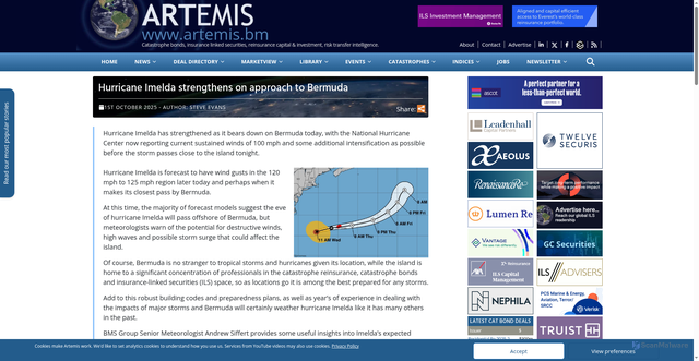 Security scan screenshot of https://www.artemis.bm/news/hurricane-imelda-strengthens-on-approach-to-bermuda/