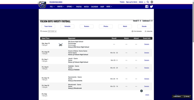 Security scan screenshot of https://photos.folsomathletics.com/teams/2237761/football/varsity/schedule