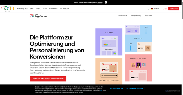 Security scan screenshot of https://pagesense-collect.zoho.eu/