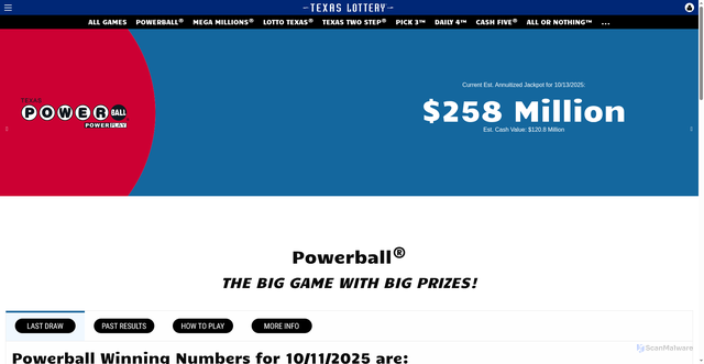 Security scan screenshot of https://www.texaslottery.com/export/sites/lottery/Games/Powerball/index.html