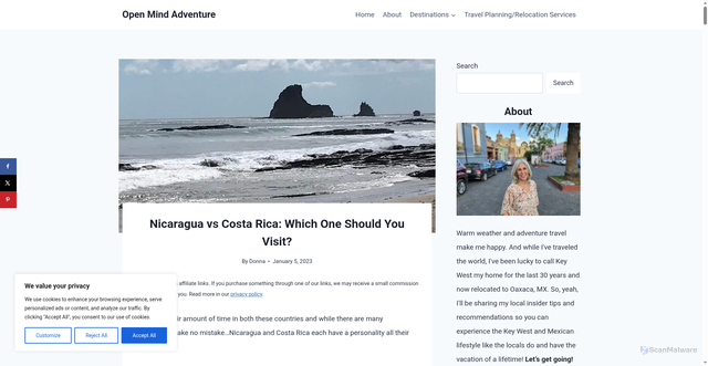 Security scan screenshot of https://openmindadventure.com/nicaragua-vs-costa-rica/